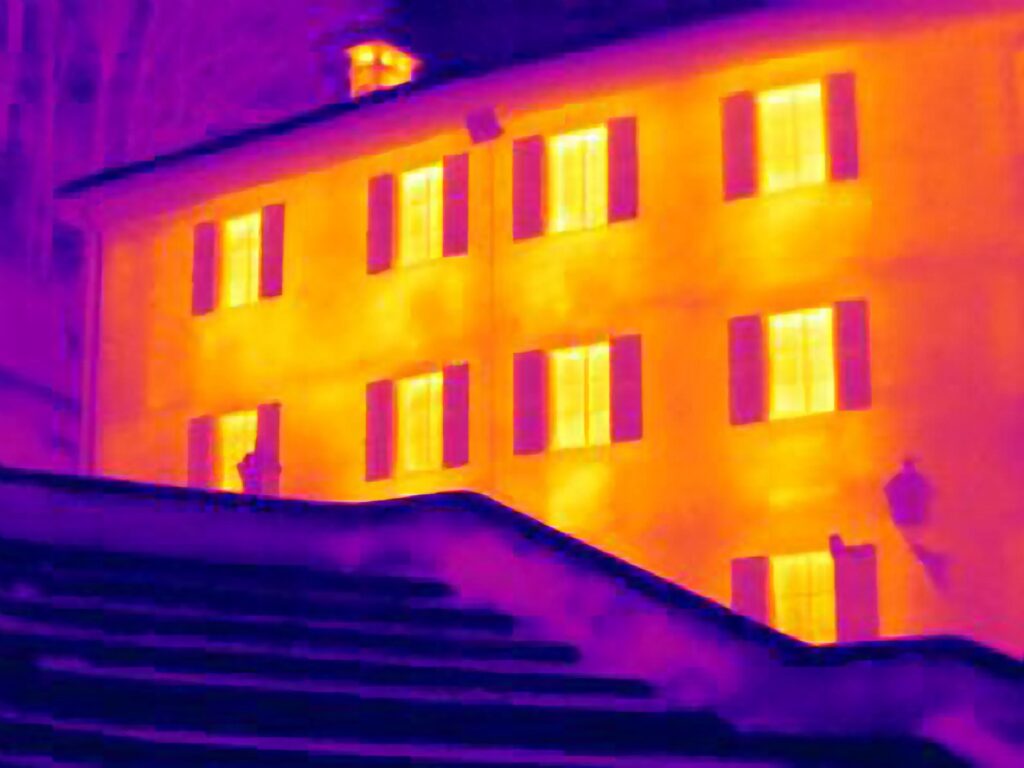 Thermal image of building and stairs
